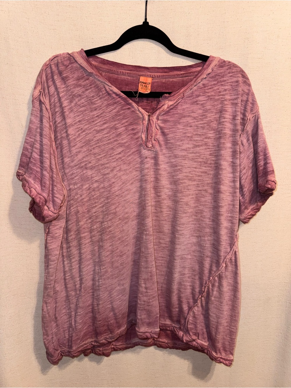 Magnolia Pearl Julien Henley Tee Mauve Short Sleeve OS